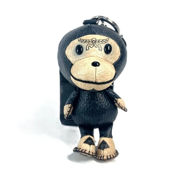 MCM A BATHING APE Milo Visetos Bag Charm Key Holder Leather Black